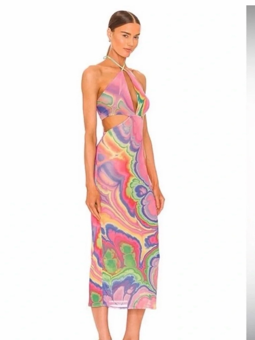 AFRM Tessa Mesh Midi Dress in Abstract Multi Marble